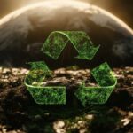 Zöld újrahasznosítási szimbólum a földgömb háttérben