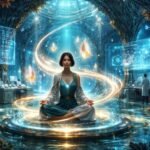 Meditáló nő az Atlantiszról szóló kutatás laboratóriumában.