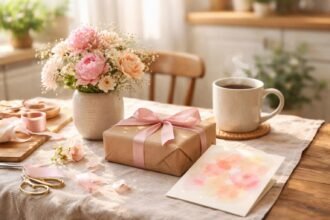 Kreatív ajándék és virágkompozíció anyák napjára