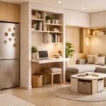 Kis lakásban okos tárolási megoldásokkal rendezett, stílusos enteriőrrel és kompakt berendezéssel
